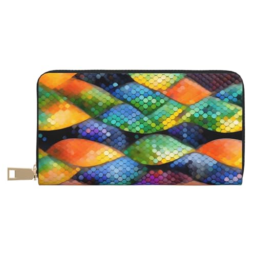 MOKESHN Rainbow Fish Scale Leder Geldbörse Unisex Lange Geldbörse Business Reißverschluss Mehrere Kartenfächer Große Kapazität Mode Casual Wallet Weiß Einheitsgröße von MOKESHN