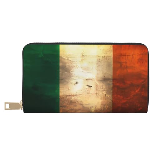 MOKESHN Retro irische Flagge Leder Geldbörse Unisex Lange Geldbörse Business Reißverschluss Mehrere Kartenfächer Große Kapazität Mode Casual Wallet Weiß Einheitsgröße von MOKESHN