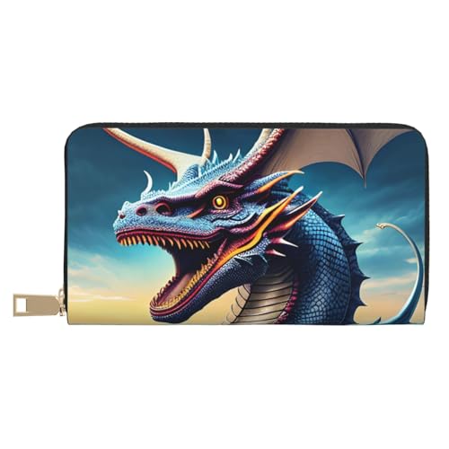 MOKESHN Roaring Dragon Leder Geldbörse Unisex Lange Geldbörse Business Reißverschluss Mehrere Kartenfächer Große Kapazität Mode Lässige Brieftasche Weiß One Size von MOKESHN