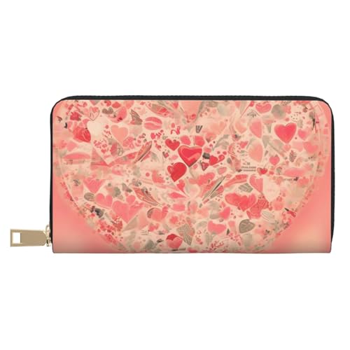 MOKESHN Rotes Herz Blumen Leder Geldbörse Unisex Lange Geldbörse Business Reißverschluss Mehrere Kartenfächer Große Kapazität Mode Casual Wallet Weiß Einheitsgröße von MOKESHN
