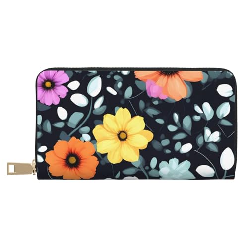 MOKESHN Schöne Bunte Blumen Leder Geldbörse Unisex Lange Geldbörse Business Reißverschluss Mehrere Kartenfächer Große Kapazität Mode Lässige Brieftasche Weiß Einheitsgröße von MOKESHN