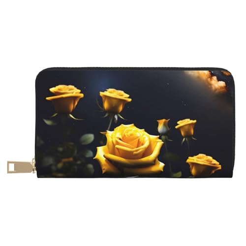 MOKESHN Schöne gelbe Rosen Leder Geldbörse Unisex Lange Geldbörse Business Reißverschluss Mehrere Kartenfächer Große Kapazität Mode Casual Wallet Weiß Einheitsgröße von MOKESHN