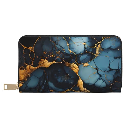 MOKESHN Schwarz Gold Marmoriert Leder Geldbörse Unisex Lange Geldbörse Business Reißverschluss Mehrere Kartenfächer Große Kapazität Mode Lässige Brieftasche von MOKESHN