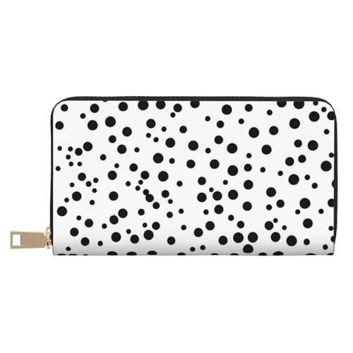 MOKESHN Schwarz und Weiß Polka Dot Leder Geldbörse Unisex Lange Geldbörse Business Reißverschluss Mehrere Kartenfächer Große Kapazität Mode Lässige Brieftasche von MOKESHN