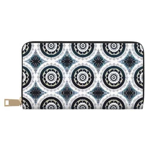 MOKESHN Schwarz und Weiß Runde Totem Leder Geldbörse Unisex Lange Geldbörse Business Reißverschluss Mehrere Kartenfächer Große Kapazität Mode Casual Wallet Weiß Einheitsgröße von MOKESHN