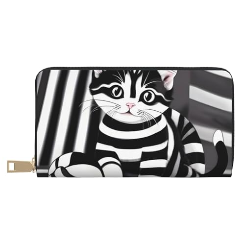 MOKESHN Schwarz-weiß gestreifte Kätzchen-Ledergeldbörse, Unisex, lange Geldbörse, Business-Reißverschluss, mehrere Kartenfächer, große Kapazität, modisch, lässig, Geldbörse MOKESHN Schwarz-weiß gestreifte Kätzchen-Ledergeldbörse, Unisex, lange Geldbörse, Business-Reißverschluss, mehrere Kartenfächer, große Kapazität, modisch, lässig, Geldbörse von MOKESHN
