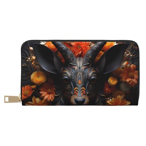 MOKESHN Schwarze Antilope mit Blumen Leder Geldbörse Unisex Lange Geldbörse Business Reißverschluss Mehrere Kartenfächer Große Kapazität Mode Casual Wallet Weiß MOKESHN Schwarze Antilope mit Blumen Leder Geldbörse Unisex Lange Geldbörse Business Reißverschluss Mehrere Kartenfächer Große Kapazität Mode Casual Wallet Weiß von MOKESHN