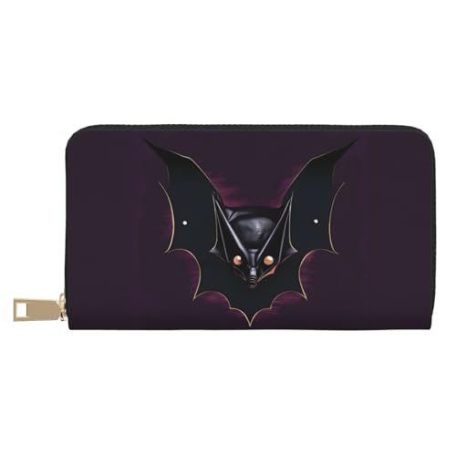 MOKESHN Schwarze Ghost Fledermaus Leder Geldbörse Unisex Lange Geldbörse Business Reißverschluss Mehrere Kartenfächer Große Kapazität Mode Lässige Brieftasche von MOKESHN