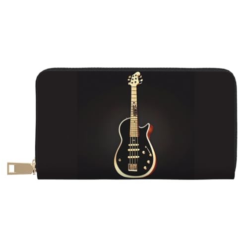 MOKESHN Schwarze Gitarre Leder Geldbörse Unisex Lange Geldbörse Business Reißverschluss Mehrere Kartenfächer Große Kapazität Mode Casual Wallet von MOKESHN