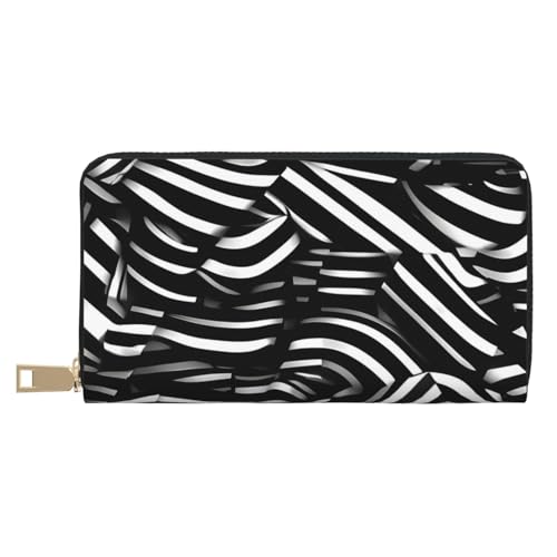 MOKESHN Schwarze und weiße Linien Leder Geldbörse Unisex Lange Geldbörse Business Reißverschluss Mehrere Kartenfächer Große Kapazität Mode Casual Wallet Weiß Einheitsgröße von MOKESHN