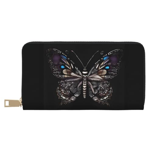MOKESHN Science Butterfly Leder Geldbörse Unisex Lange Geldbörse Business Reißverschluss Mehrere Kartenfächer Große Kapazität Mode Casual Wallet von MOKESHN