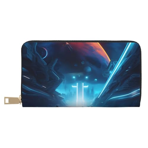 MOKESHN Science Fiction Future Leder Geldbörse Unisex Lange Geldbörse Business Reißverschluss Mehrere Kartenfächer Große Kapazität Mode Casual Wallet Weiß Einheitsgröße von MOKESHN