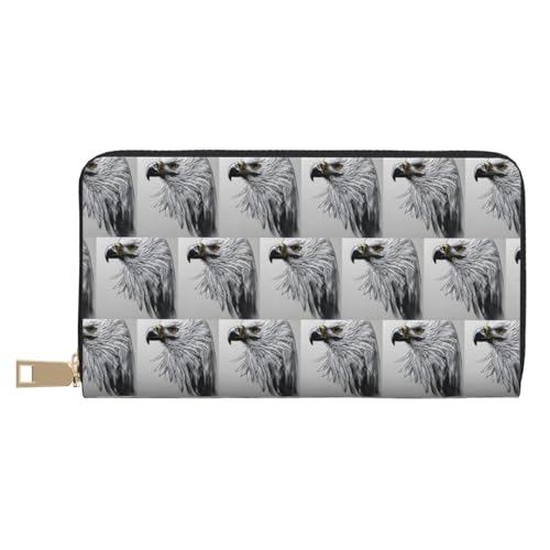 MOKESHN Sketching An Eagle Leder Geldbörse Unisex Lange Geldbörse Business Reißverschluss Mehrere Kartenfächer Große Kapazität Mode Casual Wallet Weiß One Size von MOKESHN