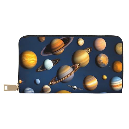 MOKESHN Solar System Planets Leder Geldbörse Unisex Lange Geldbörse Business Reißverschluss Mehrere Kartenfächer Große Kapazität Mode Casual Wallet Weiß von MOKESHN