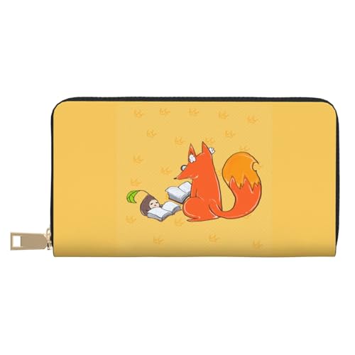 MOKESHN Sonnenblumenkerne und Füchse Leder Geldbörse Unisex Lange Geldbörse Business Reißverschluss Mehrere Kartenfächer Große Kapazität Mode Casual Wallet Weiß Einheitsgröße von MOKESHN