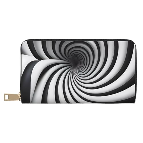 MOKESHN Spiral Optical Illusion Gif Leder Geldbörse Unisex Lange Geldbörse Business Reißverschluss Mehrere Kartenfächer Große Kapazität Mode Casual Wallet Weiß von MOKESHN