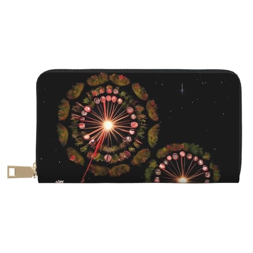 MOKESHN Starry Pusteblume Leder Geldbörse Unisex Lange Geldbörse Business Reißverschluss Mehrere Kartenfächer Große Kapazität Mode Casual Wallet Weiß Einheitsgröße von MOKESHN