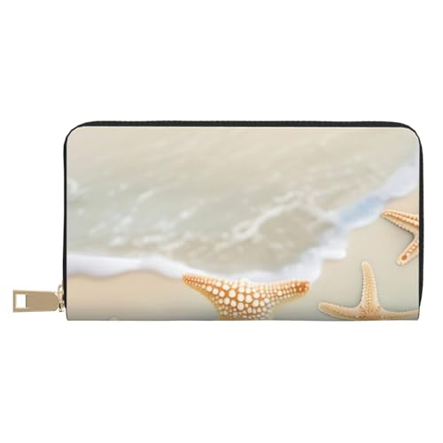 MOKESHN Strand Seestern Leder Geldbörse Unisex Lange Geldbörse Business Reißverschluss Mehrere Kartenfächer Große Kapazität Mode Lässige Brieftasche von MOKESHN