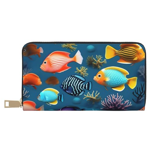 MOKESHN Submarine Reef Fish Leder Geldbörse Unisex Lange Geldbörse Business Reißverschluss Mehrere Kartenfächer Große Kapazität Mode Lässige Brieftasche von MOKESHN