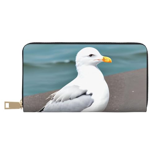 MOKESHN Süße Möwe Leder Geldbörse Unisex Lange Geldbörse Business Reißverschluss Mehrere Kartenfächer Große Kapazität Mode Casual Wallet Weiß Einheitsgröße von MOKESHN