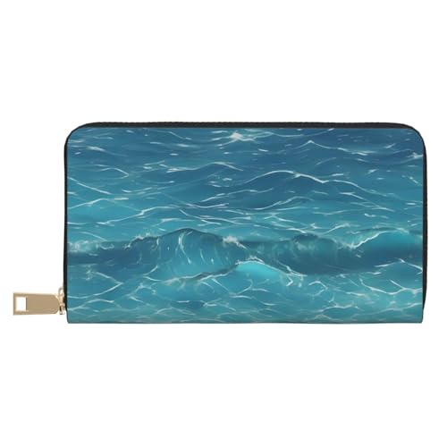 MOKESHN The Deep Blue Sea Leder Geldbörse Unisex Lange Geldbörse Business Reißverschluss Mehrere Kartenfächer Große Kapazität Mode Casual Wallet Weiß Einheitsgröße von MOKESHN