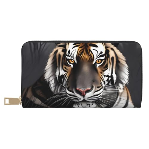MOKESHN Tiger At Rest Leder Geldbörse Unisex Lange Geldbörse Business Reißverschluss Mehrere Kartenfächer Große Kapazität Mode Casual Wallet Weiß von MOKESHN