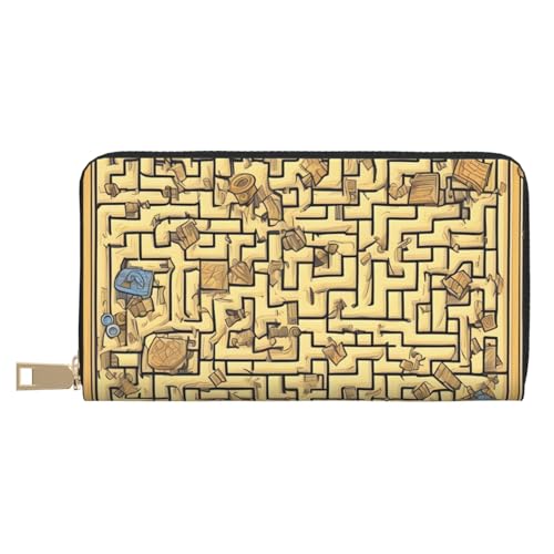 MOKESHN Treasure Maze Leder Geldbörse Unisex Lange Geldbörse Business Reißverschluss Mehrere Kartenfächer Große Kapazität Mode Lässige Brieftasche von MOKESHN
