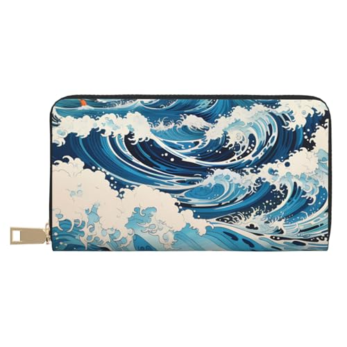MOKESHN Ukiyo-E Stil Wellen Leder Geldbörse Unisex Lange Geldbörse Business Reißverschluss Mehrere Kartenfächer Große Kapazität Mode Lässige Brieftasche MOKESHN Ukiyo-E Stil Wellen Leder Geldbörse Unisex Lange Geldbörse Business Reißverschluss Mehrere Kartenfächer Große Kapazität Mode Lässige Brieftasche von MOKESHN