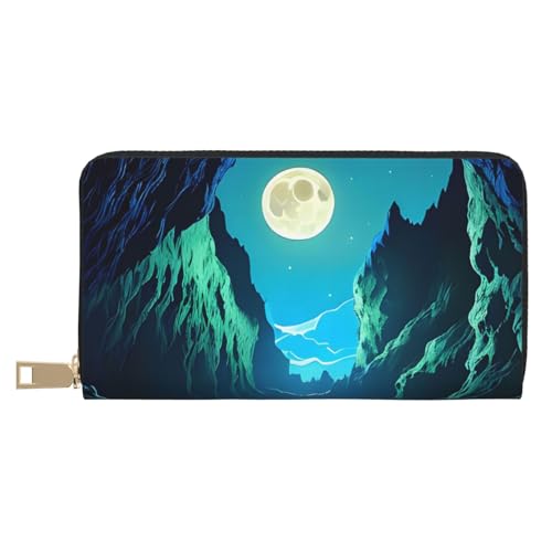 MOKESHN Water Moon Cave Leder Geldbörse Unisex Lange Geldbörse Business Reißverschluss Mehrere Kartenfächer Große Kapazität Mode Casual Wallet Weiß One Size von MOKESHN