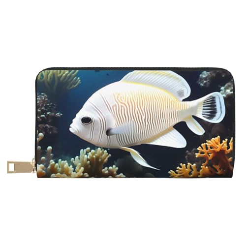 MOKESHN White-Golden Fish Leather Wallet Unisex Long Wallet Business Zipper Multiple Card Slots Large Capacity Fashion Casual Wallet White One Size von MOKESHN