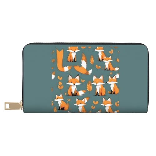 MOKESHN Yellow Fox Leder Geldbörse Unisex Lange Geldbörse Business Reißverschluss Mehrere Kartenfächer Große Kapazität Mode Casual Wallet Weiß Einheitsgröße von MOKESHN