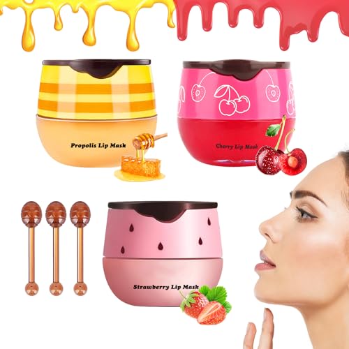 MOKIDO 3 Stück Bee Balm Lippenbalsam, Honey Balm, Lippenpflege Feuchtigkeitsspendende Lippenmaske, Lip Sleeping Mask, Lippenbalsam zum Aufhellung von Lippenfältchen, Feuchtigkeit Reduce Lip Lines von MOKIDO