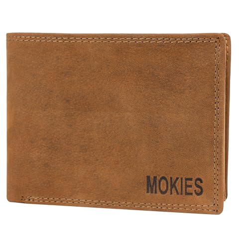 MOKIES Geldbörse Herren G305 mit RFID Schutz Leder - Querformat - Portmonee für Männer - Brieftasche Wallet (Braun Vintage) von MOKIES