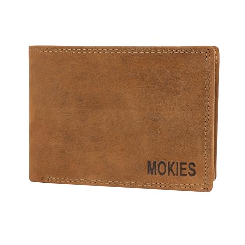 MOKIES Geldbörse Herren G305 mit RFID Schutz Leder - Querformat - Portmonee für Männer - Brieftasche Wallet (Braun Vintage, klein) von MOKIES