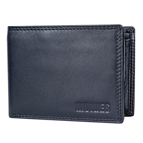 MOKIES Geldbörse Herren G305 mit RFID Schutz Leder - Querformat - Portmonee für Männer - Brieftasche Wallet (Navy) von MOKIES