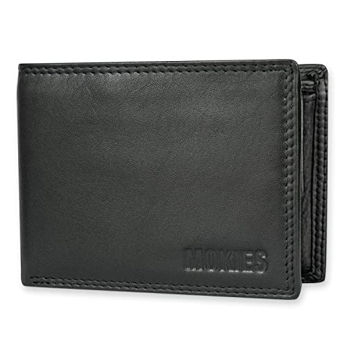 MOKIES Geldbörse Herren G305 mit RFID Schutz Leder - Querformat - Portmonee für Männer - Brieftasche Wallet (Schwarz) von MOKIES