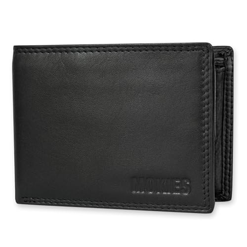 MOKIES Geldbörse Herren G305 mit RFID Schutz Leder - Querformat - Portmonee für Männer - Brieftasche Wallet (Schwarz, klein) von MOKIES