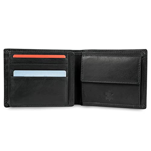 MOKIES Herren Geldbörse G1607 - aus echtem Leder - RFID und NFC-Schutz - Querformat - kleines, flaches Portemonnaie für Männer von MOKIES