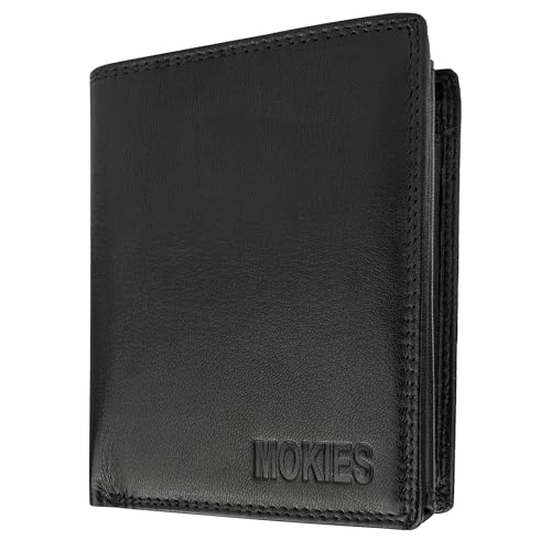 MOKIES Leder Geldbörse Herren - extra stabile Doppelnaht - Hochformat mit 9 Fächer - RFID - Portmonee für Männer - Brieftasche Geldbeutel Wallet (G306 Schwarz) von MOKIES