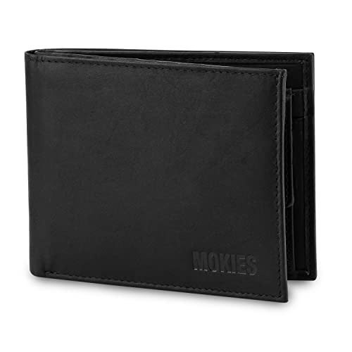 MOKIES Herren Geldbörse G331 aus echtem Leder - 100% Rindleder - RFID und NFC-Schutz - Querformat - Portemonnaie für Männer von MOKIES