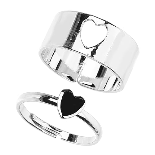 MOKKHNB 1 Paar Verstellbare Herzringe für Offener Statement Fingerring Silberfarben Punkstil Schmuck für Valentinstag Hochzeit Geburtstag Festival von MOKKHNB