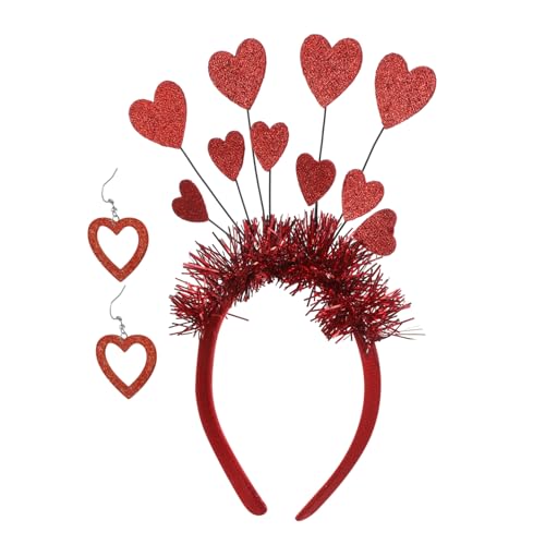 MOKKHNB 1 Satz Herz Haarreif und Ohrringe Romantisches Kostümzubehör für Valentinstag Liebe und Feiern Rote Herzform mit Glitzer für Cosplay und Partys von MOKKHNB