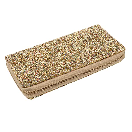 MOKKHNB 1 Stück Damen Geldbörse mit Reißverschluss Modisches PU Portemonnaie Gold für Alltag Reisen und Besondere Anlässe Praktische Tasche für Geld Karten und Münzen von MOKKHNB