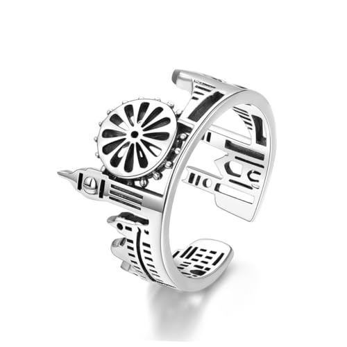 MOKKHNB Silber Offene Ringe Für Frauen Aus Legierung Schlichtes Design Offener Ring Für Damen Modische Ringe Mit Stadtmuster Für Freunde Und Mädchen Silber von MOKKHNB