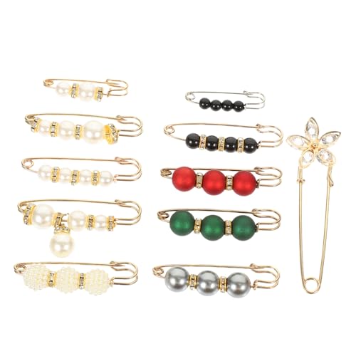 MOKKHNB 11 Stück Teiliges Perlenbroschen Sicherheitsnadeln für Damen Dekorative Hüftclip brosche zum Taillenfixieren an Hosen und Röcken Vielseitige Schmucknadeln für Pullover Schals und von MOKKHNB