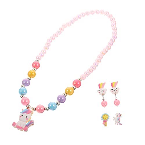 MOKKHNB 1Satz Schmuckset für Teiliges Perlen Armband Halskette Set mit Bunten Resin Einhörnern Perfektes für Stilvolle Outfits von MOKKHNB