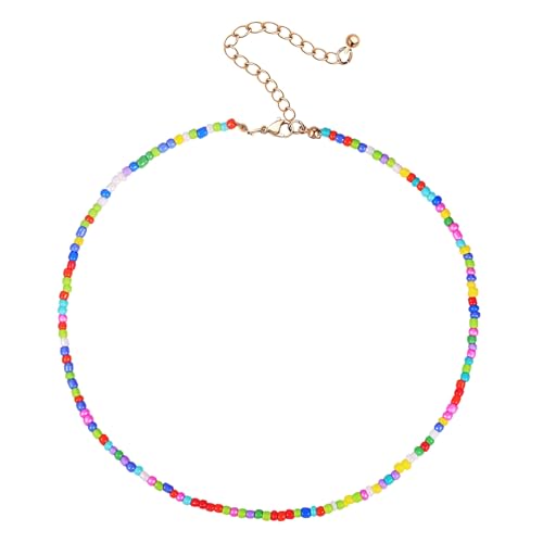 MOKKHNB Bunte Perlen Halskette Für Damen Farbige Reisperlen Kette Individuelle Charakterperlen Modeschmuck Elegant Schlüsselbeinkette Mit Farbigem Design von MOKKHNB