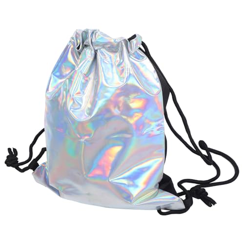 MOKKHNB 1Stück Kordelzug Rucksack Damen Glänzender Laserrucksack für Schule Freizeit Großer Stauraum Modischer Tunnelzug Rucksack für Schreibwaren und Kosmetik von MOKKHNB