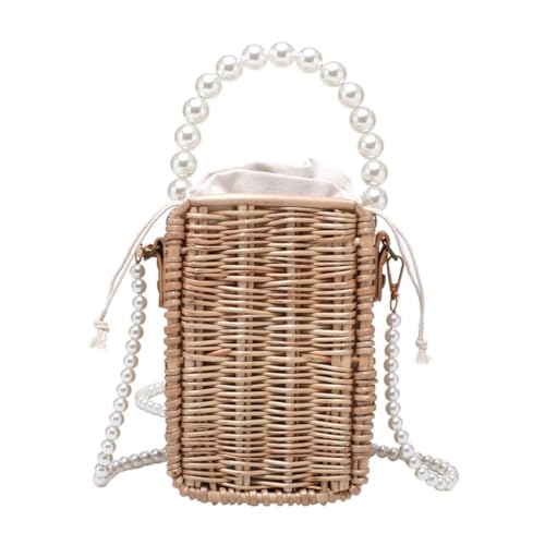 MOKKHNB 1Stück Tragbare Rattan Handtasche Stilvolle Umhängetasche für Strand und Alltag und Vielseitig für Reisen und Einkäufe mit Perlen Design und Ausreichendem von MOKKHNB