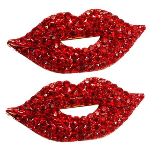 MOKKHNB 2 Stück Rote Lippenbrosche mit Strasssteinen Damen Anstecknadel Modisch Langlebig für Hochzeit Party Valentinstag Elegantes Lippenmotiv Schmuck Accessoire von MOKKHNB